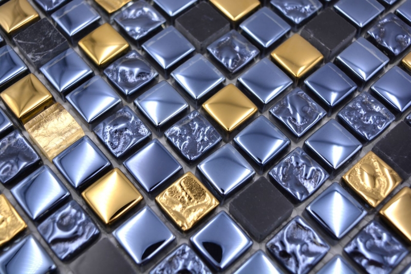 Mosaïque de verre Pierre naturelle Carreau de mosaïque noir anthracite or Salle de bains Cuisine Carreaux de protection contre les éclaboussures - MOS92-650