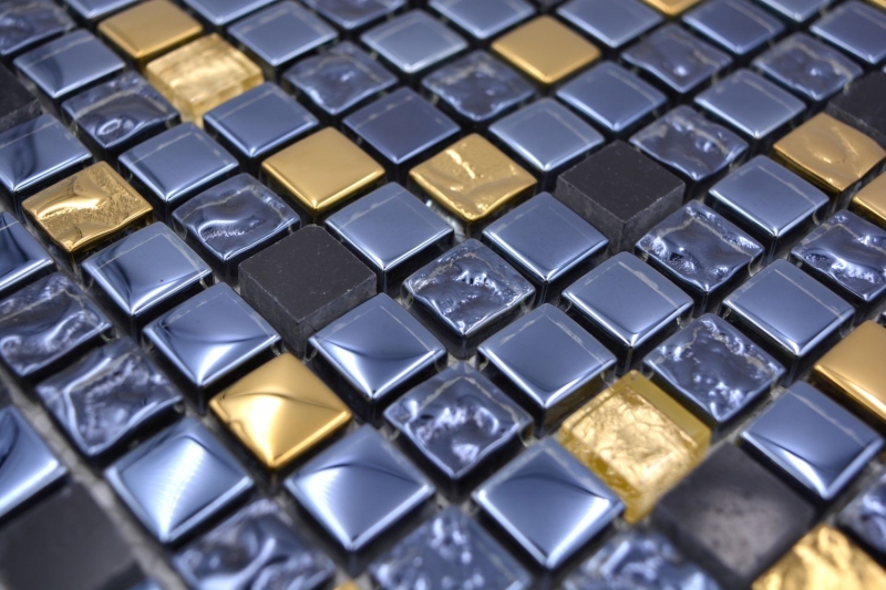 Mosaïque de verre Pierre naturelle Carreau de mosaïque noir anthracite or Salle de bains Cuisine Carreaux de protection contre les éclaboussures - MOS92-650