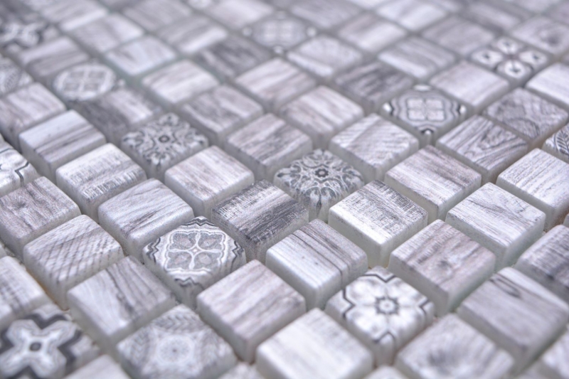 Mosaïque de verre Carreau de mosaïque Retro aspect bois gris Ornement dos cuisine MOS78-W09