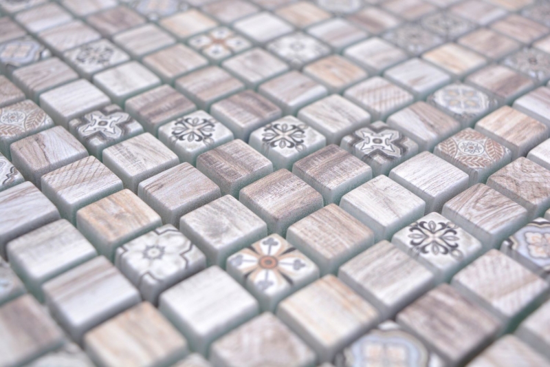 Mosaïque de verre Carreau de mosaïque Retro aspect bois cream marron clair Ornement MOS78-W79