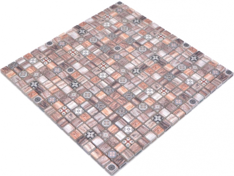 Mosaïque de verre Carreau de mosaïque Indian Style bois beige marron Ornement dos cuisine MOS78-W89