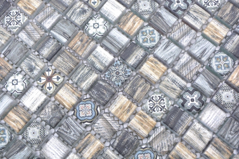 Mosaïque de verre Carreau de mosaïque Retro aspect bois gris brun Ornement mur salle de bain cuisine MOS78-W99
