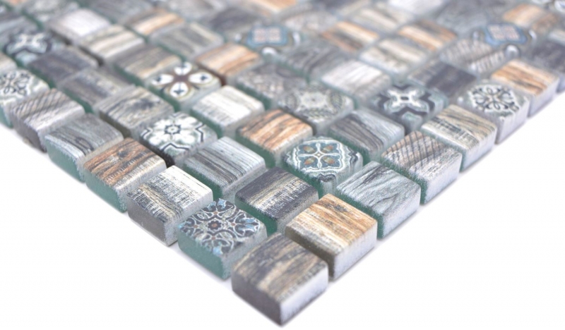 Mosaïque de verre Carreau de mosaïque Retro aspect bois gris brun Ornement mur salle de bain cuisine MOS78-W99