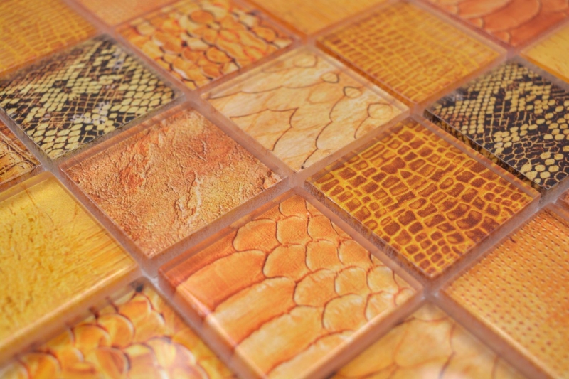Mosaïque de verre Carreau de mosaïque Snake orange cuisine salle de bains mur MOS78-W48
