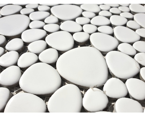 Mosaïque de galets Pebbles Gouttes de céramique Mosaïque de galets blanc uni mat Cuisine Salle de bains MOS12-0111