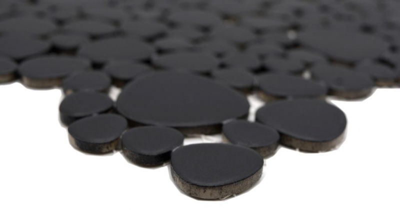 Mosaïque de galets Pebbles Gouttes de céramique Mosaïque de galets uni noir mat Carrelage cuisine salle de bain MOS12-0311