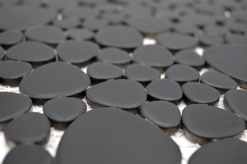 Mosaïque de galets Pebbles Gouttes de céramique Mosaïque de galets uni noir mat Carrelage cuisine salle de bain MOS12-0311