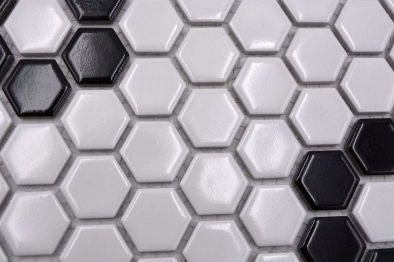 Carreau de mosaïque Céramique Mosaïque Hexagonal mix beige noir brillant Carrelage salle de bain cuisine MOS11A-0113G_f