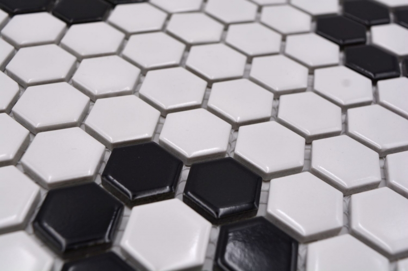 Carreau de mosaïque Céramique Mosaïque Hexagonal mix beige noir brillant Carrelage salle de bain cuisine MOS11A-0113G_f