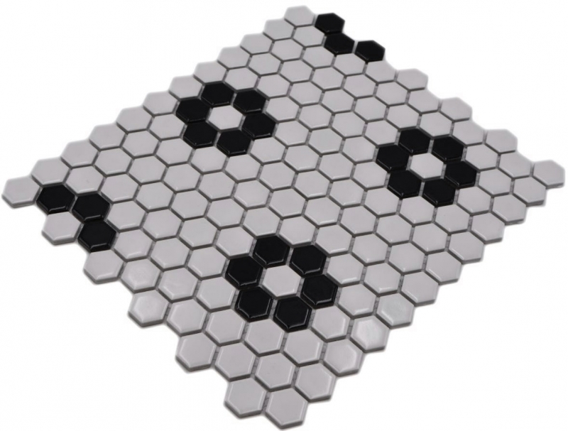 Carreau de mosaïque Céramique Mosaïque Hexagonal mix beige noir brillant Carrelage salle de bain cuisine MOS11A-0113G_f
