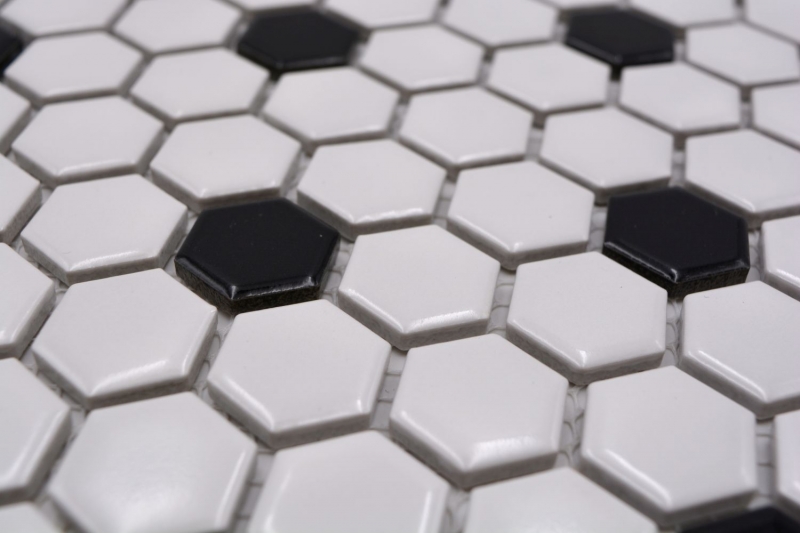Carreau de mosaïque Céramique Hexagonal mix beige noir brillant Fond de cuisine salle de bain MOS11A-03G01_f