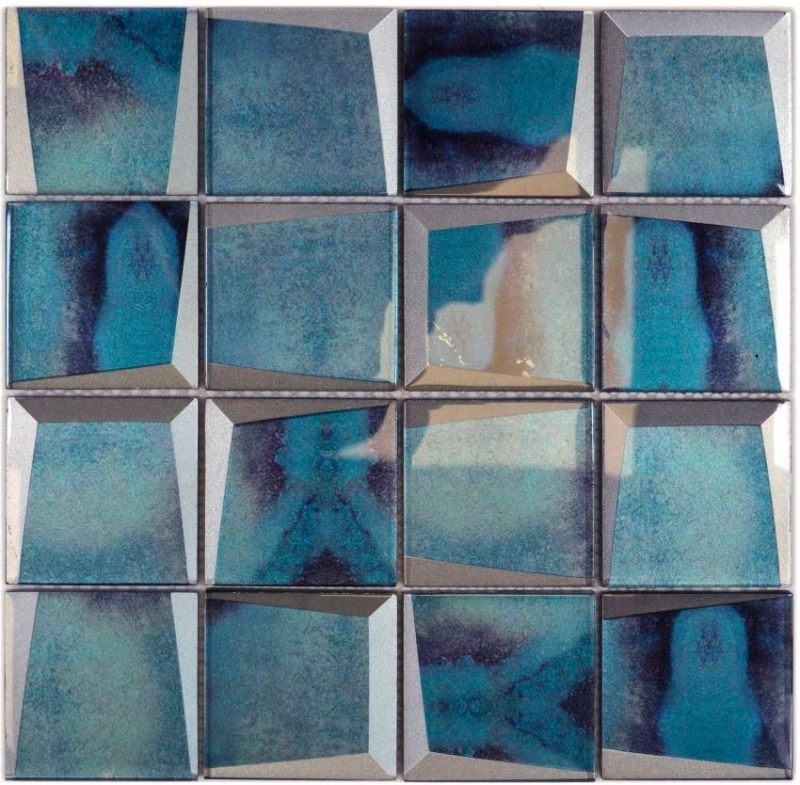 Carreau de mosaïque Mosaïque de verre 3D aspect azur turquoise bleu mur cuisine carrelage MOS88-XB10
