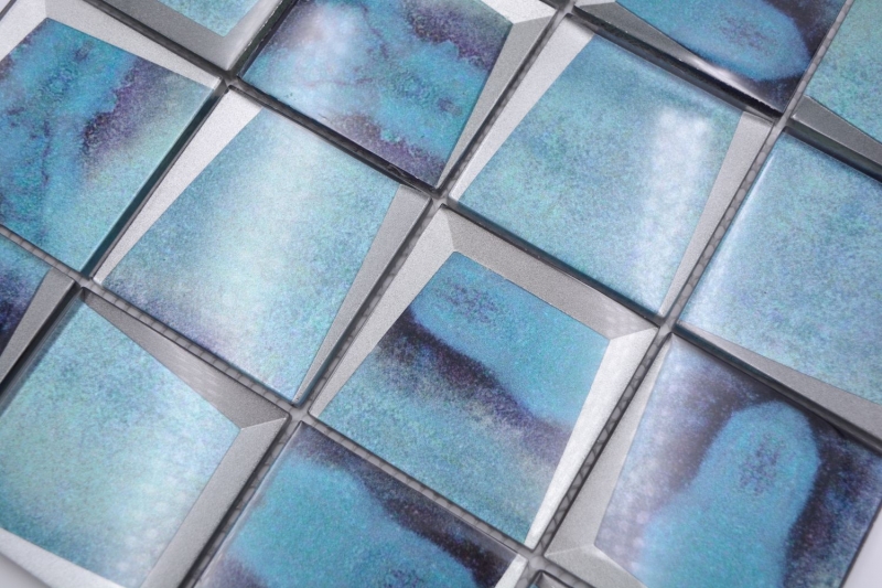 Carreau de mosaïque Mosaïque de verre 3D aspect azur turquoise bleu mur cuisine carrelage MOS88-XB10