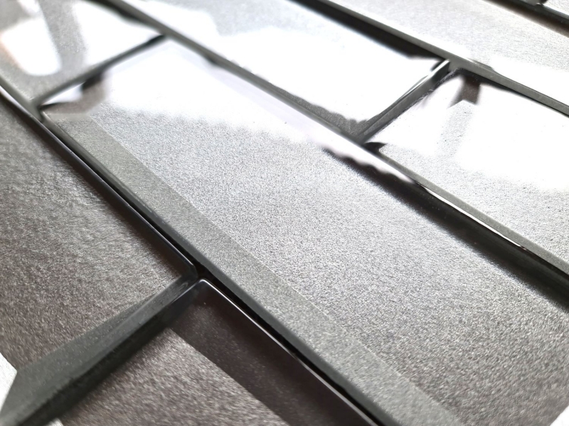 Carreau de mosaïque Mosaïque de verre Combi 3D-Optik gris argenté mur cuisine salle de bain MOS88-XB01_f