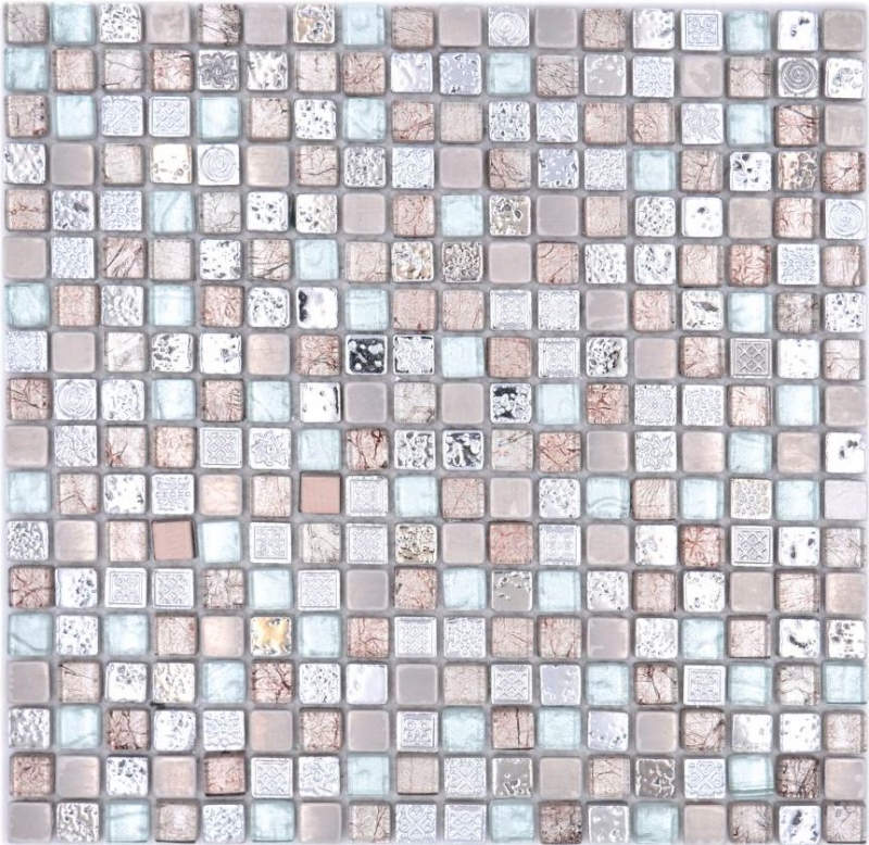 Carreau de mosaïque Verre Pierre naturelle Mosaïque Résine Acier mix EP gris Cuisine Salle de bains Mur MOS92-680_f