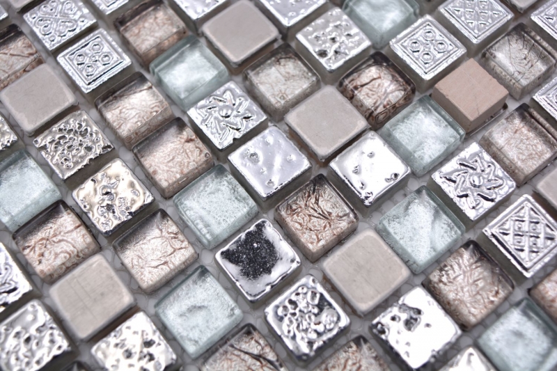 Carreau de mosaïque Verre Pierre naturelle Mosaïque Résine Acier mix EP gris Cuisine Salle de bains Mur MOS92-680_f