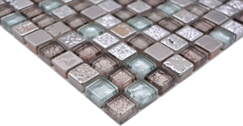 Carreau de mosaïque Verre Pierre naturelle Mosaïque Résine Acier mix EP gris Cuisine Salle de bains Mur MOS92-680_f