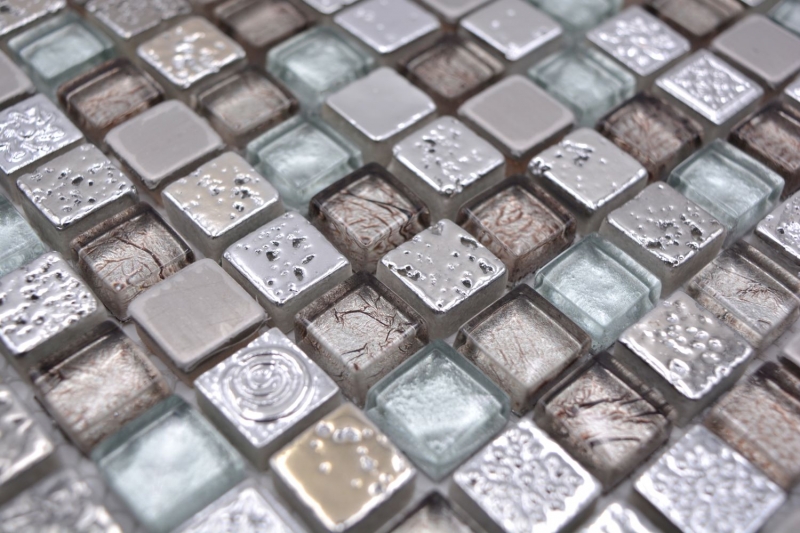 Carreau de mosaïque Verre Pierre naturelle Mosaïque Résine Acier mix EP gris Cuisine Salle de bains Mur MOS92-680_f