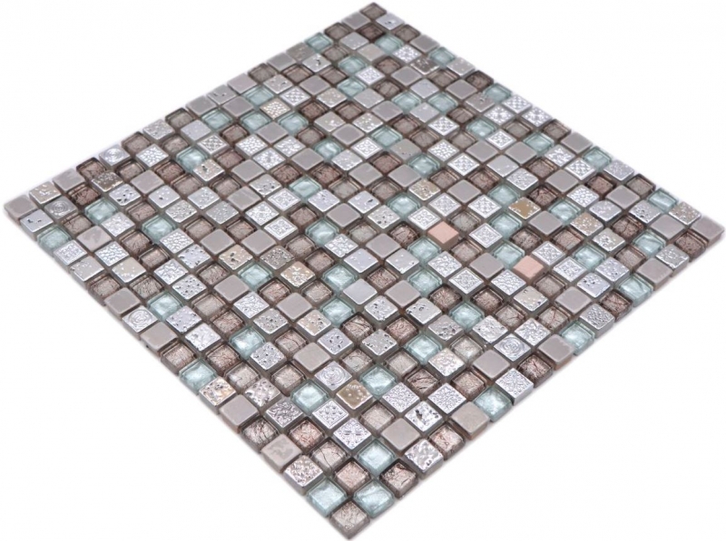 Carreau de mosaïque Verre Pierre naturelle Mosaïque Résine Acier mix EP gris Cuisine Salle de bains Mur MOS92-680_f