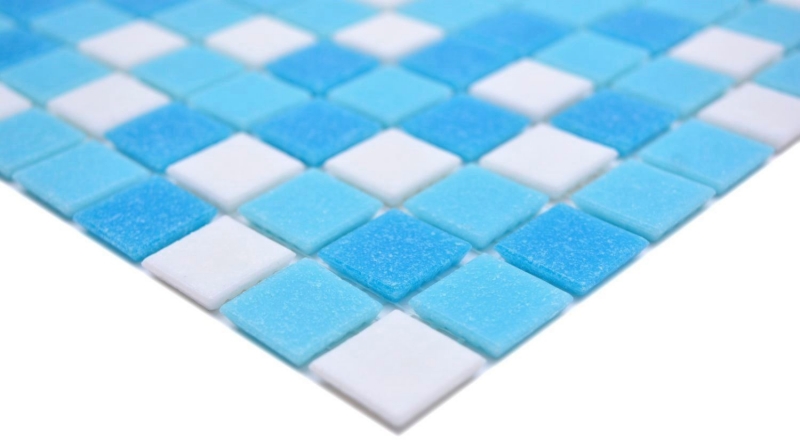 Échantillon manuel Carreau de mosaïque Mosaïque de verre Classic Mix verre mix blanc bleu papier collé Mosaïque de piscine MOS210-323P_m