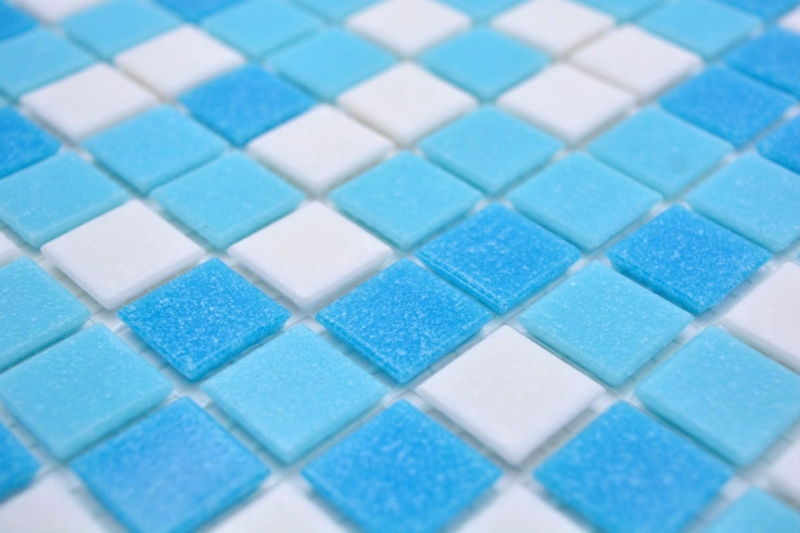 Échantillon manuel Carreau de mosaïque Mosaïque de verre Classic Mix verre mix blanc bleu papier collé Mosaïque de piscine MOS210-323P_m
