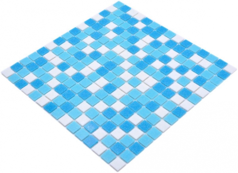 Échantillon manuel Carreau de mosaïque Mosaïque de verre Classic Mix verre mix blanc bleu papier collé Mosaïque de piscine MOS210-323P_m