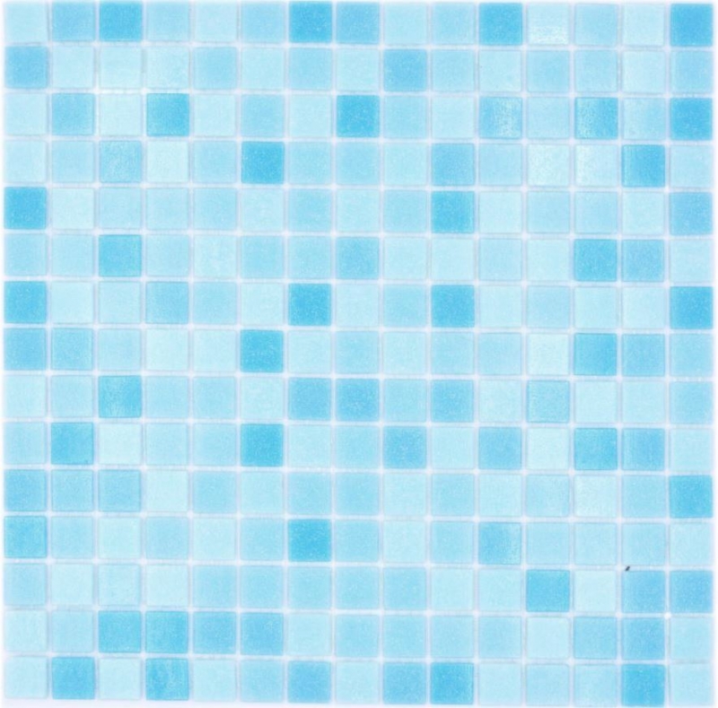 Échantillon manuel Carreau de mosaïque Mosaïque de verre Classic Mix verre mix bleu clair 4F collé sur papier Mosaïque de piscine MOS210-PA331_m