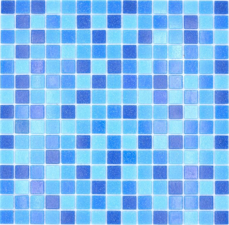 Échantillon manuel Carreau de mosaïque Mosaïque de verre Classic Mix verre mix bleu 4F collé sur papier Mosaïque de piscine MOS210-PA335_m