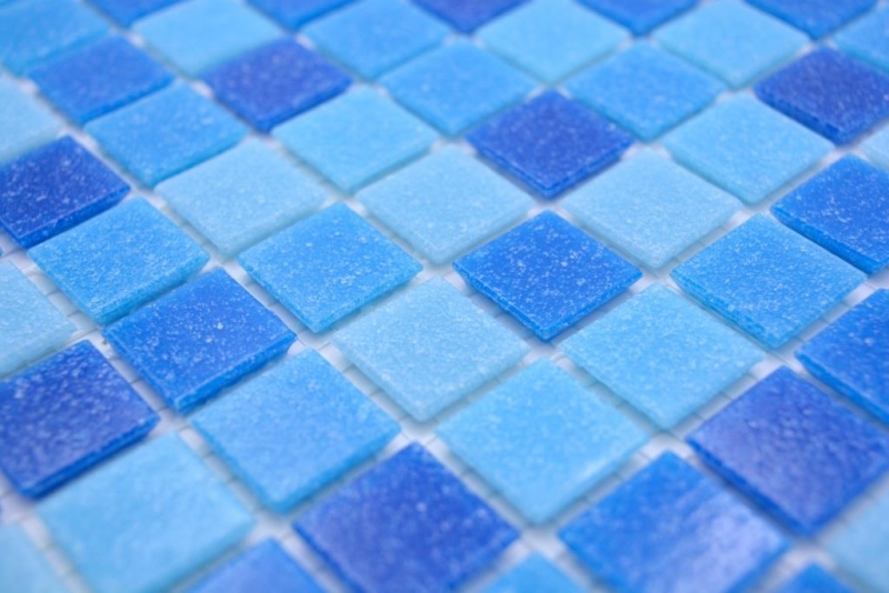 Échantillon manuel Carreau de mosaïque Mosaïque de verre Classic Mix verre bleu 5F collé sur papier Mosaïque de piscine MOS210-PA339_m