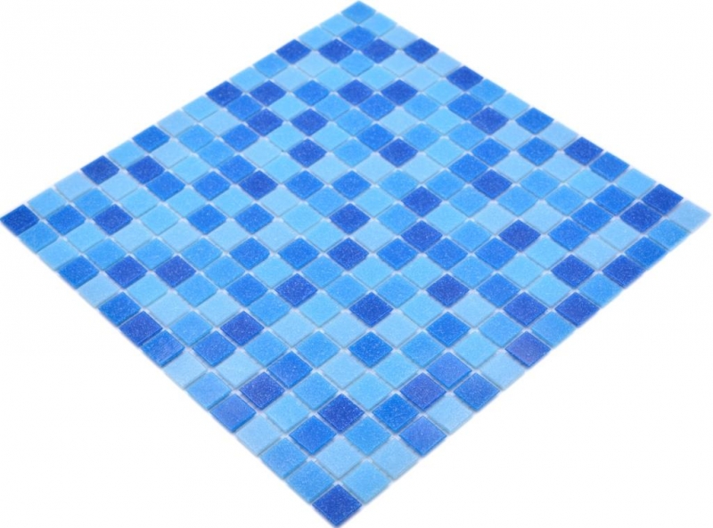 Échantillon manuel Carreau de mosaïque Mosaïque de verre Classic Mix verre bleu 5F collé sur papier Mosaïque de piscine MOS210-PA339_m