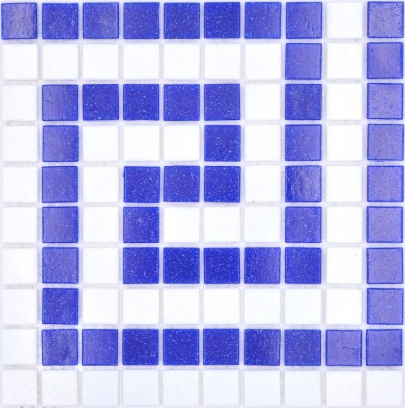 Échantillon manuel Carreau de mosaïque bordure verre blanc bleu foncé collé sur papier Mosaïque de piscine MOSMB-BO16P_m