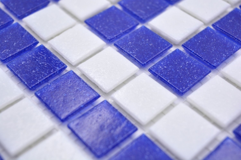 Échantillon manuel Carreau de mosaïque bordure verre blanc bleu foncé collé sur papier Mosaïque de piscine MOSMB-BO16P_m