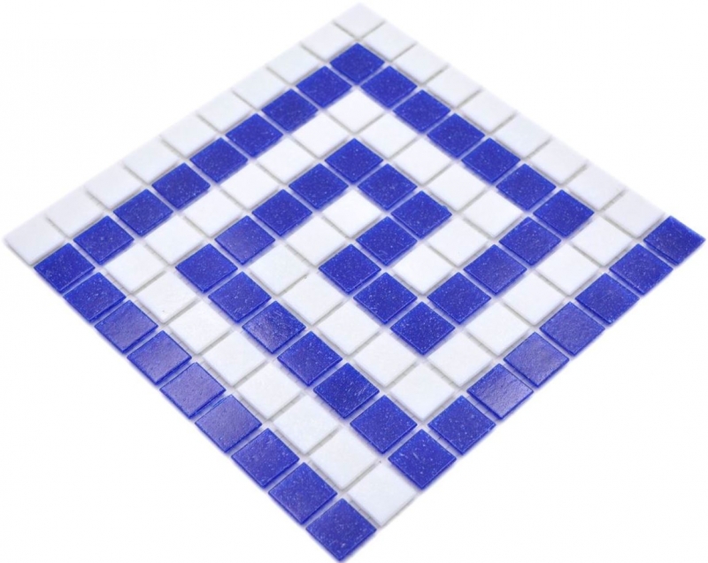 Échantillon manuel Carreau de mosaïque bordure verre blanc bleu foncé collé sur papier Mosaïque de piscine MOSMB-BO16P_m