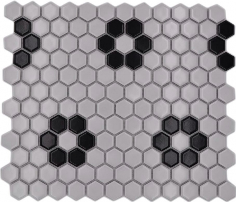 Motif manuel Carreau de mosaïque Céramique Hexagonal mix beige noir brillant Carrelage salle de bain cuisine MOS11A-0113G_m