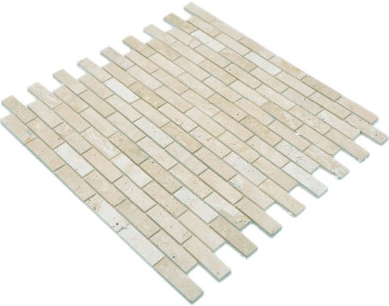 Échantillon manuel Carreau de mosaïque Mosaïque autocollante composite Pierre naturelle Travertine beige MOS200-4M92_m