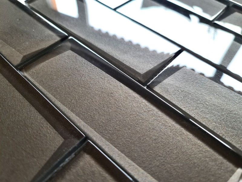 Mosaïque de verre Carreau de mosaïque Metro 3D aspect terra brun anthracite Fond de cuisine MOS88-XB09