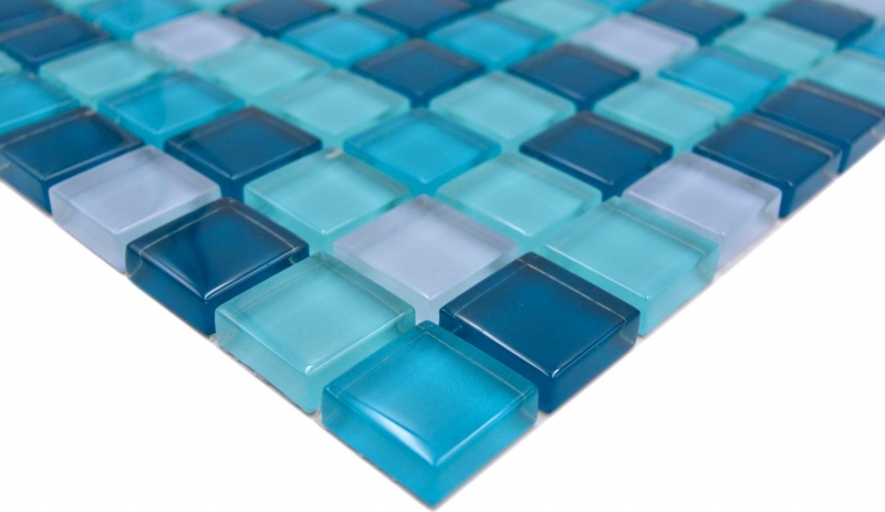 Échantillon manuel Carreau de mosaïque de verre Mix mix bleu pétrole Cuisine Salle de bain Carrelage MOS88-XCE95_m