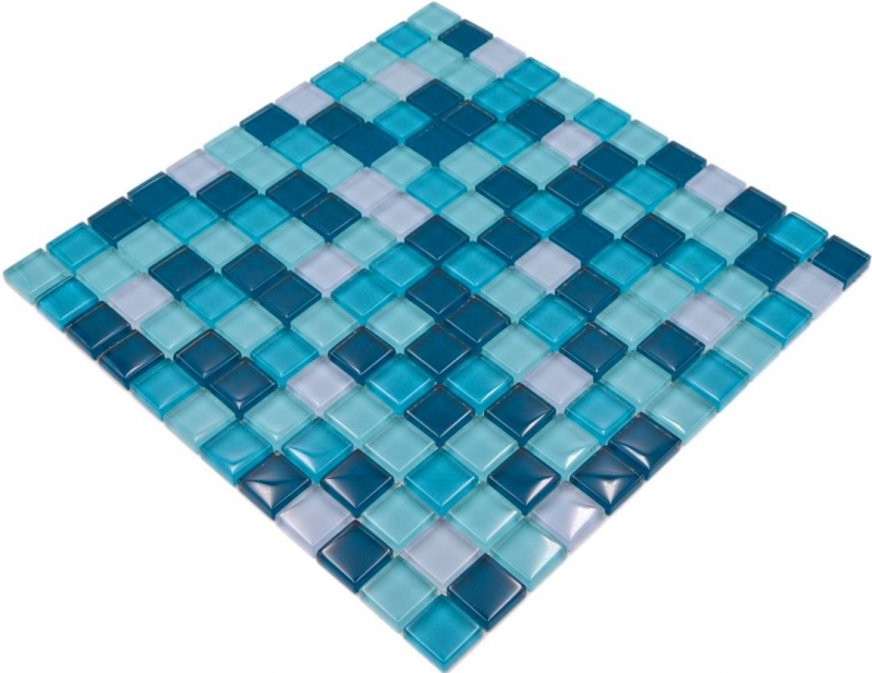 Échantillon manuel Carreau de mosaïque de verre Mix mix bleu pétrole Cuisine Salle de bain Carrelage MOS88-XCE95_m