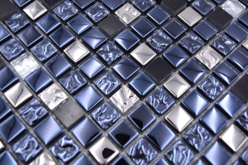 Échantillon manuel Carreau de mosaïque Verre Pierre naturelle Mosaïque pierre EP mix noir argent Fond de cuisine MOS92-660_m