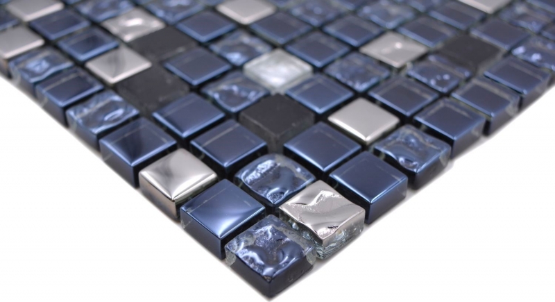 Échantillon manuel Carreau de mosaïque Verre Pierre naturelle Mosaïque pierre EP mix noir argent Fond de cuisine MOS92-660_m