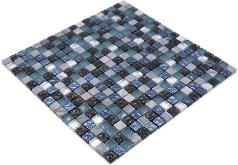 Échantillon manuel Carreau de mosaïque verre pierre naturelle pierre acier mix bleu gris cuisine mur salle de bain MOS92-670_m