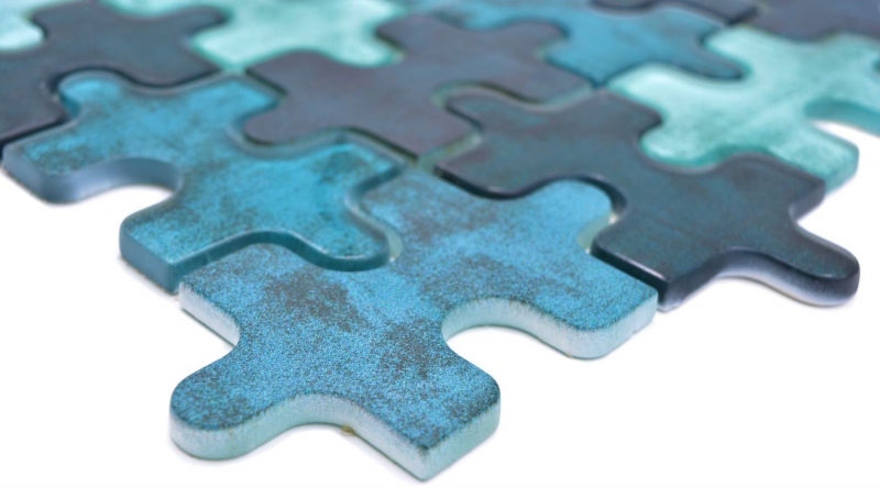 Motif à main Carreau de mosaïque Mosaïque de verre Kombi Puzzle mix turquoise bleu Fond de cuisine Salle de bains MOS88-PT03_m