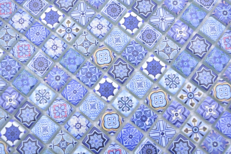 Motif manuel Carreau de mosaïque de verre Combi Retro Biscuit bleu Carrelage salle de bain MOS78-RB33_m