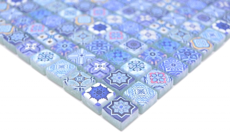 Motif manuel Carreau de mosaïque de verre Combi Retro Biscuit bleu Carrelage salle de bain MOS78-RB33_m