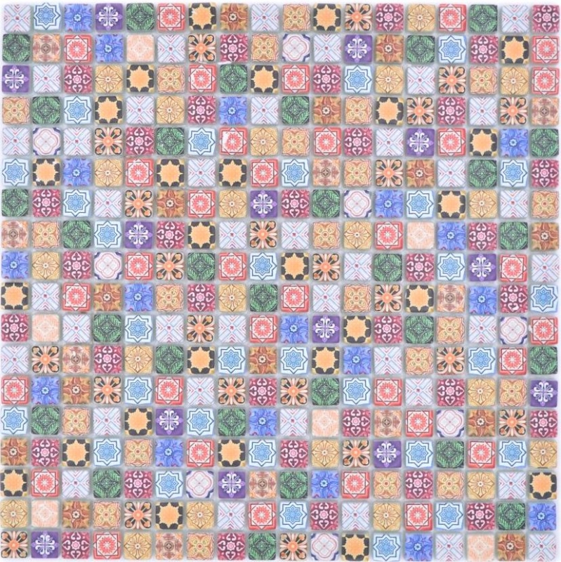 Motif manuel Carreau de mosaïque de verre Combi Retro Biscuit Color multicolore Miroir de carrelage salle de bain MOS78-RB83_m