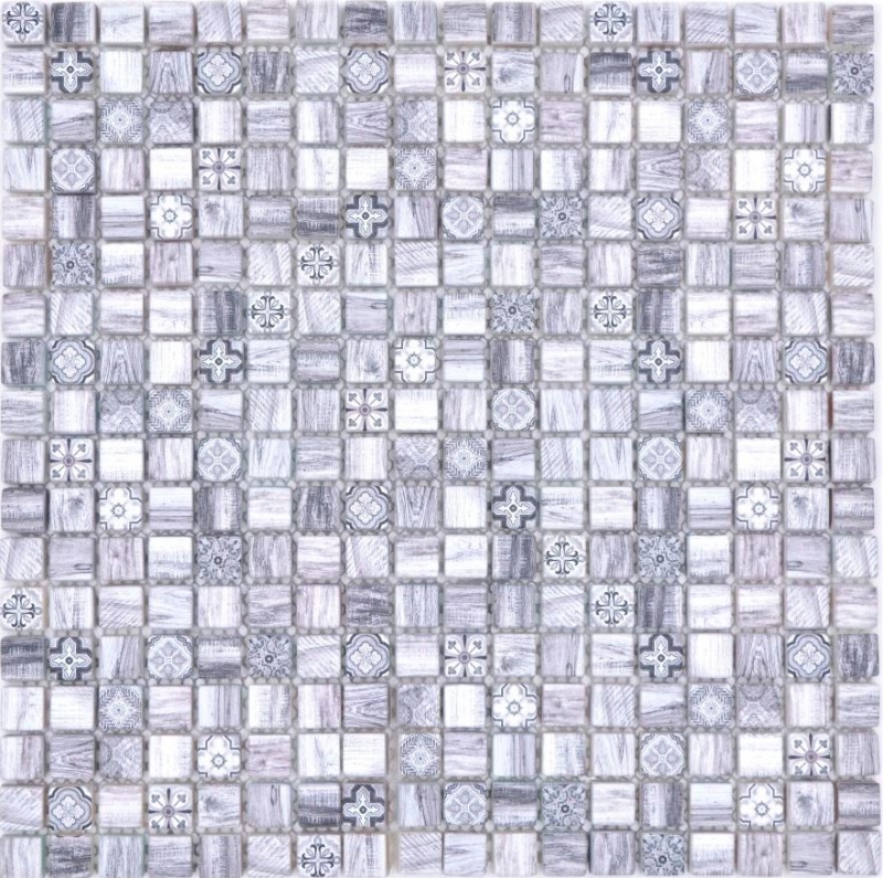 Échantillon manuel Carreau de mosaïque de verre Combi Retro wood gris Fond de cuisine Salle de bain MOS78-W09_m