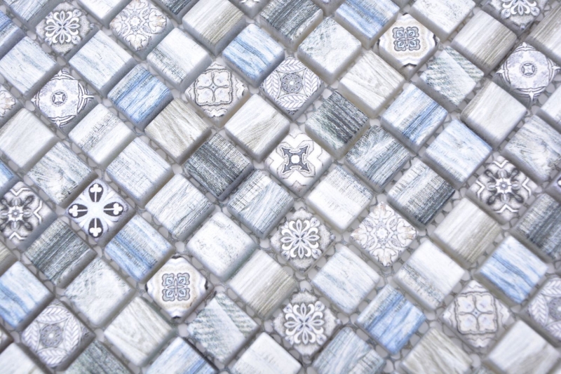 Échantillon manuel Carreau de mosaïque de verre Combi Retro wood gris bleu clair Carrelage salle de bain MOS78-W39_m