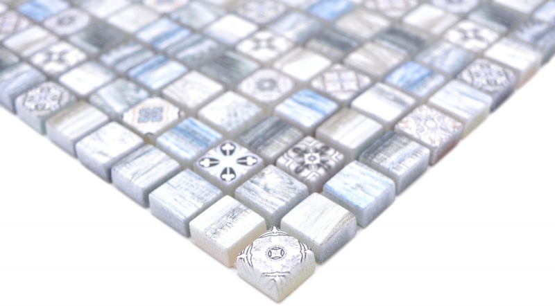 Échantillon manuel Carreau de mosaïque de verre Combi Retro wood gris bleu clair Carrelage salle de bain MOS78-W39_m