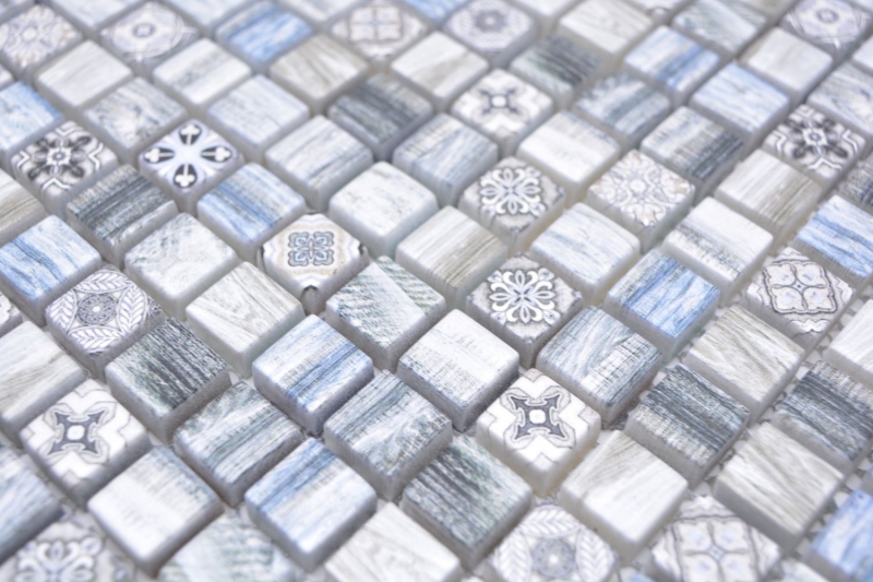 Échantillon manuel Carreau de mosaïque de verre Combi Retro wood gris bleu clair Carrelage salle de bain MOS78-W39_m