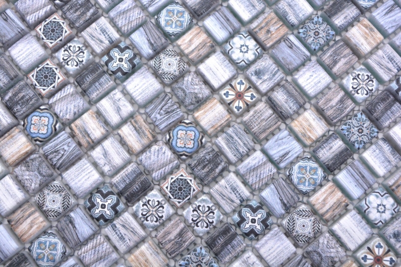 Échantillon manuel Carreau de mosaïque de verre Combi Retro wood gris-bleu foncé Salle de bains Cuisine MOS78-W49_m